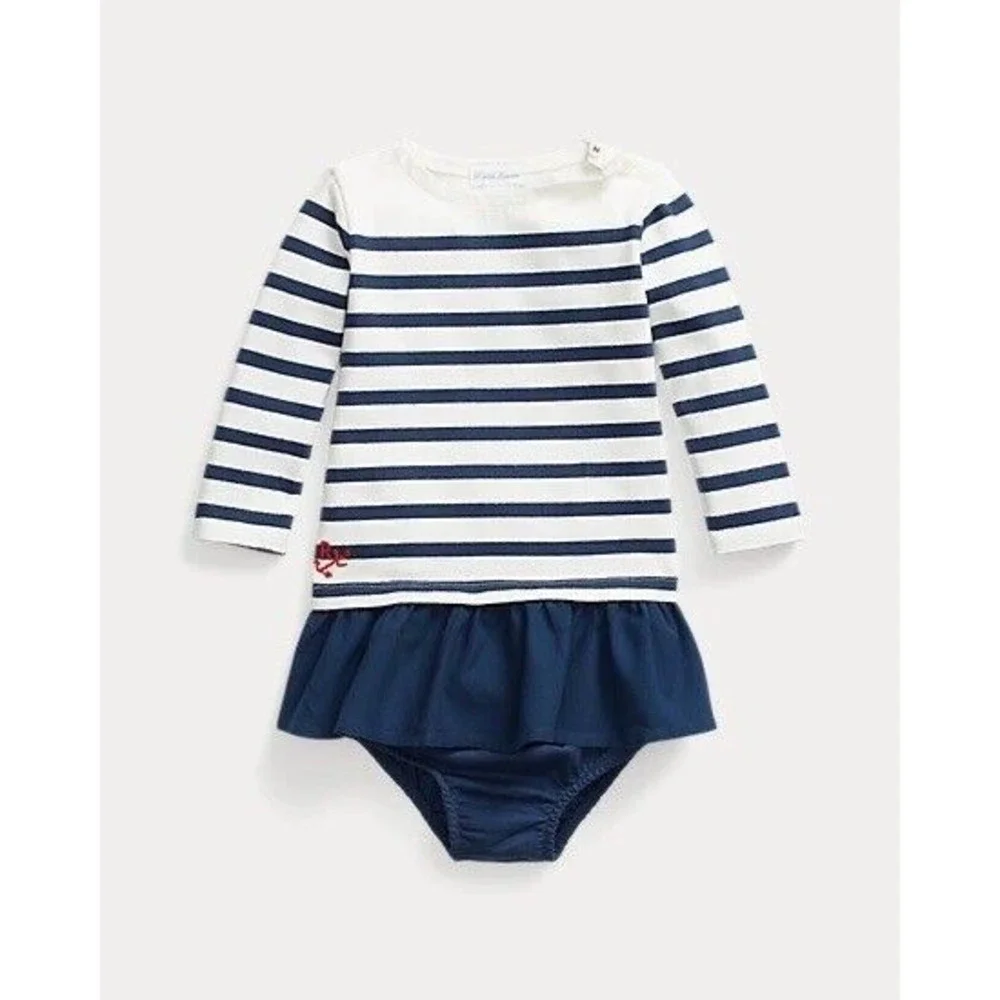 Ralph Lauren Striped Jersey Dress (Size 6M) 100% Cotton Nautical *No Bloomers*